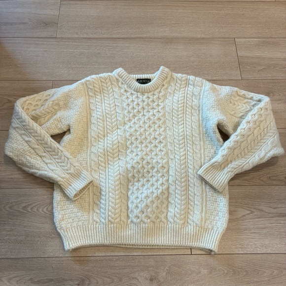 Orvis Men's Irish Wool Cable Knit Crew Neck Fisherman Sweater Size M
